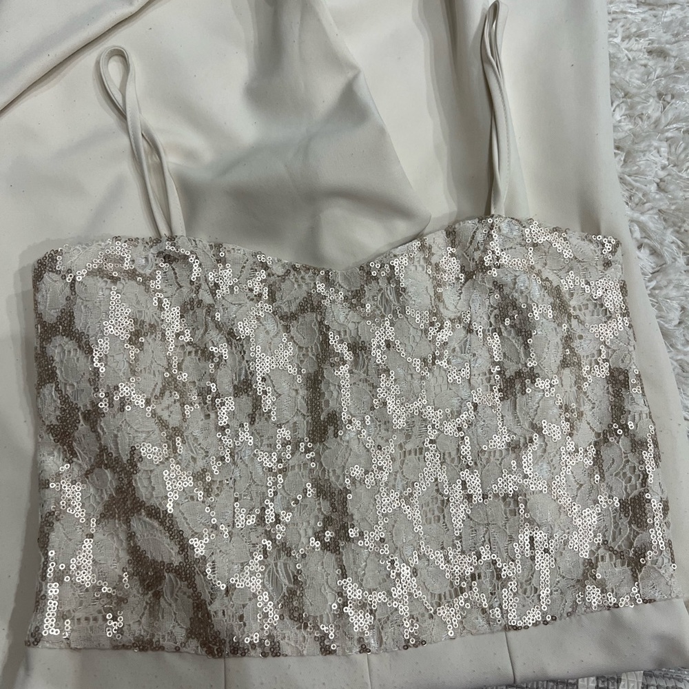 Ivory and gold lace jumpsuit